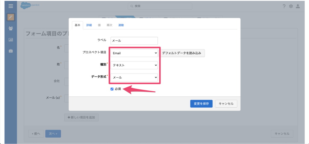 プロスペクト項目とデータ形式