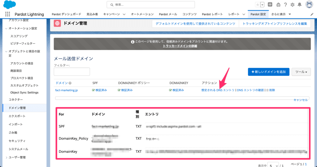 想定される DNS エントリ